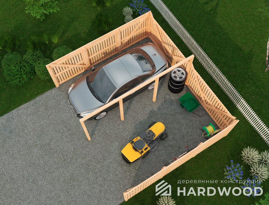 Деревянный навес для двух авто №117 - фото 950